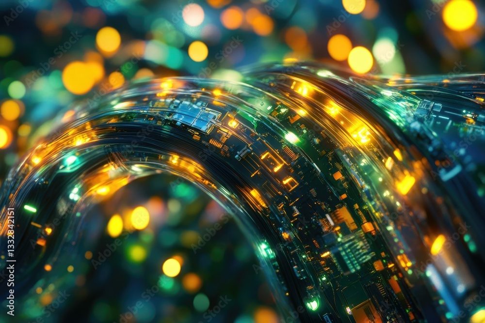 Aufkleber Abstract representation of data flow and digital circuitry, glowing with vibrant colors.