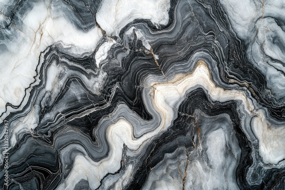 Poster abstract black and white marble texture with swirling patterns and veins.