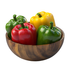 Vibrant bell peppers in a rustic wooden bowl a colorful healthy harvest