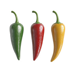 Vibrant trio of chili peppers green red yellow a spicy delight