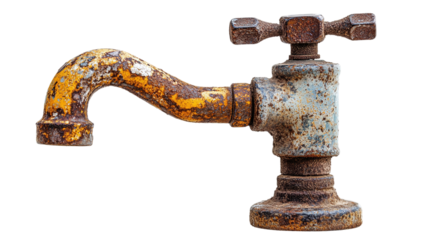 Rusty old water faucet, cut out. Isolated on a transparent background.