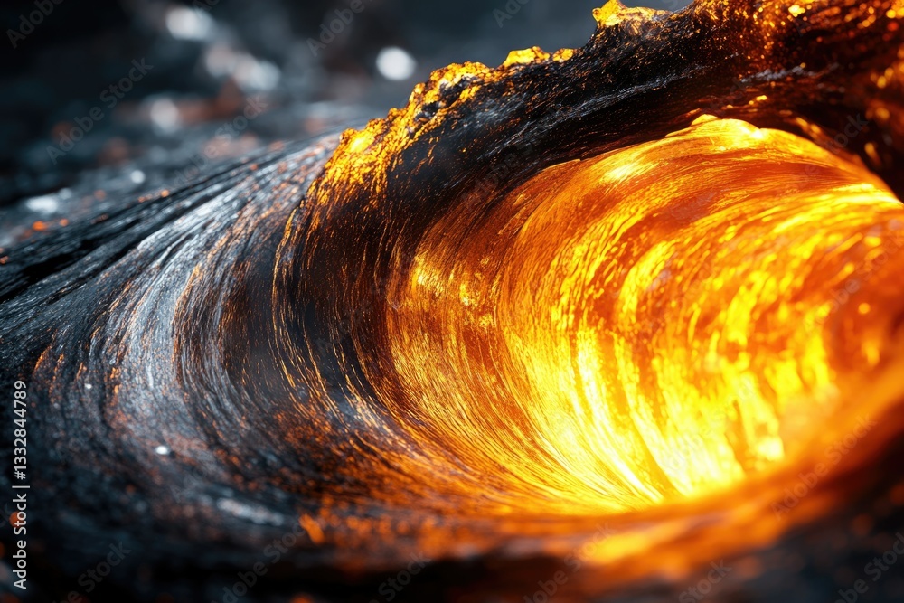 Aufkleber molten lava forming a mesmerizing wave-like structure, fiery and dark.