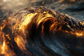 Golden hour illuminates a powerful ocean wave, showcasing its texture and translucent beauty.