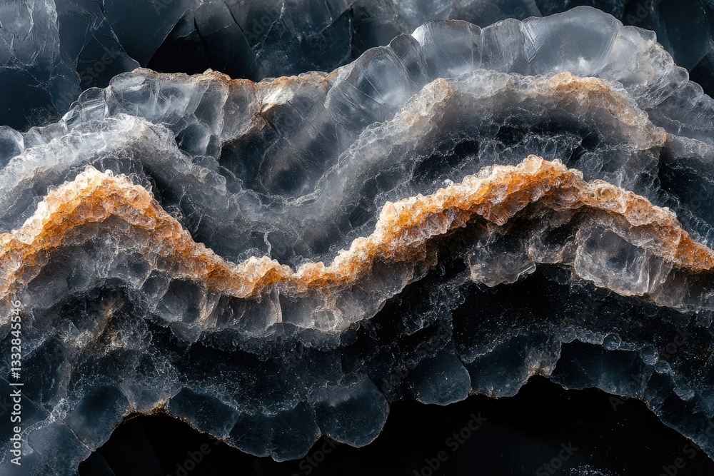 Poster Abstract image of onyx stone with swirling patterns and contrasting colors of gray, white, and orange.