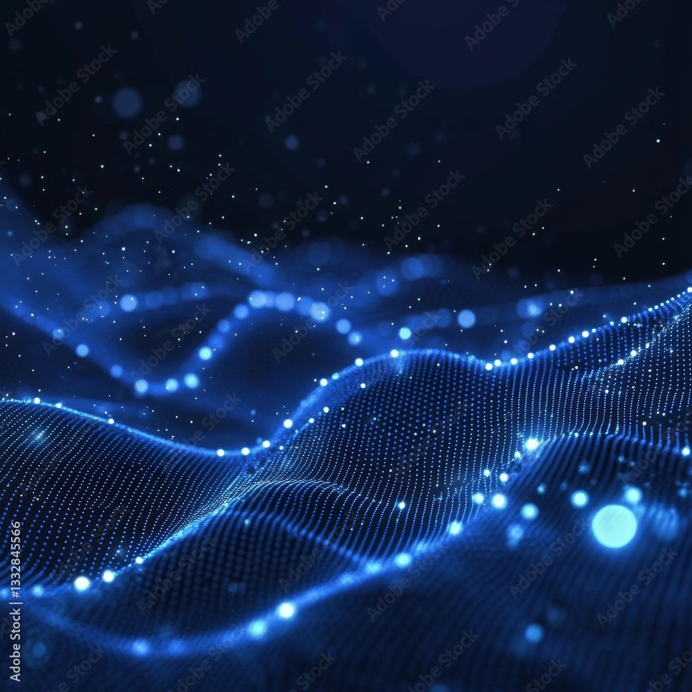 Leinwandbilder abstract blue wave of digital particles: technology and science visual representation