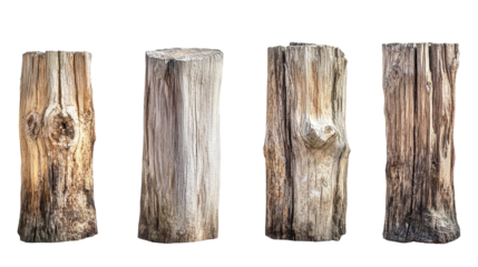 Set of weathered wooden piers, cut out. Isolated on a transparent background.