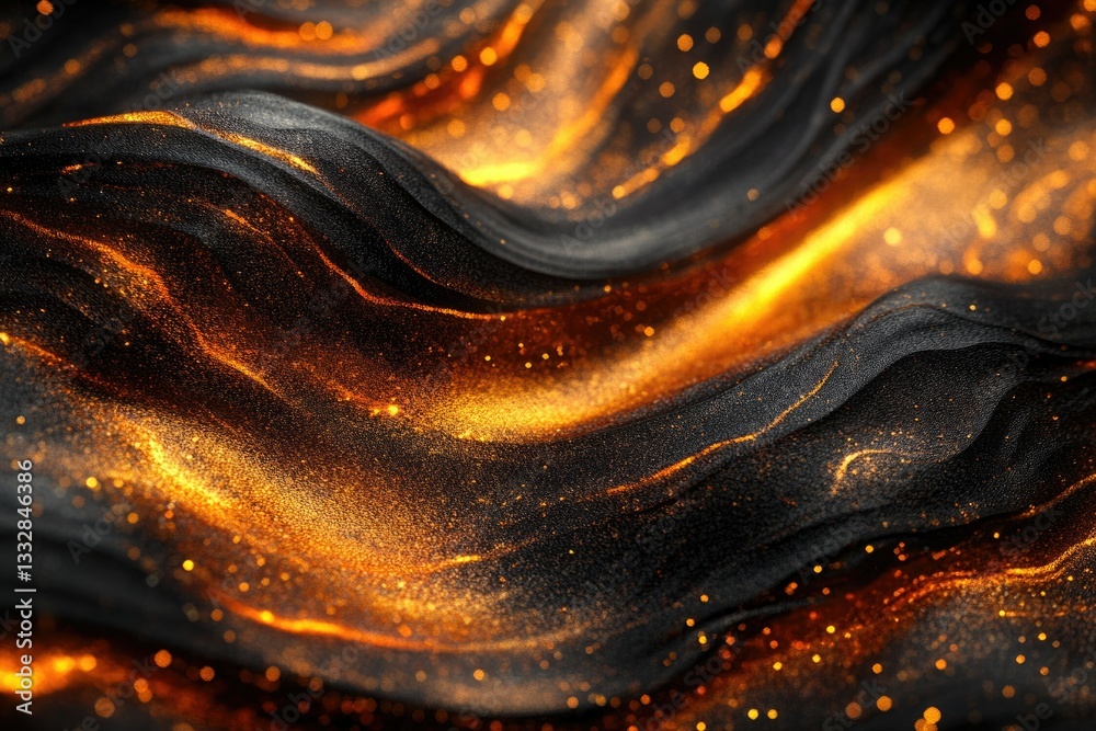 Aufkleber dark, flowing fabric with golden sparks, creating a luxurious and ethereal visual.