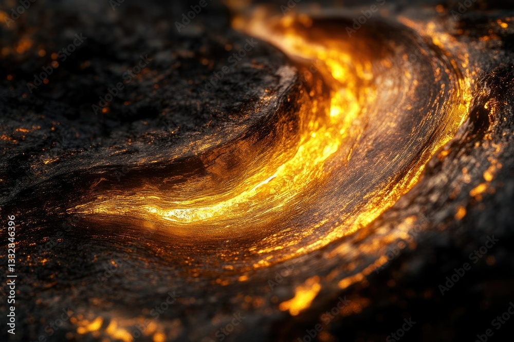 Poster glowing molten lava flows through a dark, rocky crevice, creating a mesmerizing fiery river.