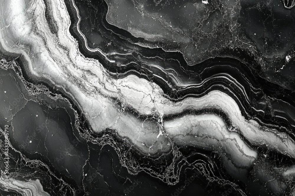 Aufkleber Abstract black and white marble texture with swirling patterns and veins.