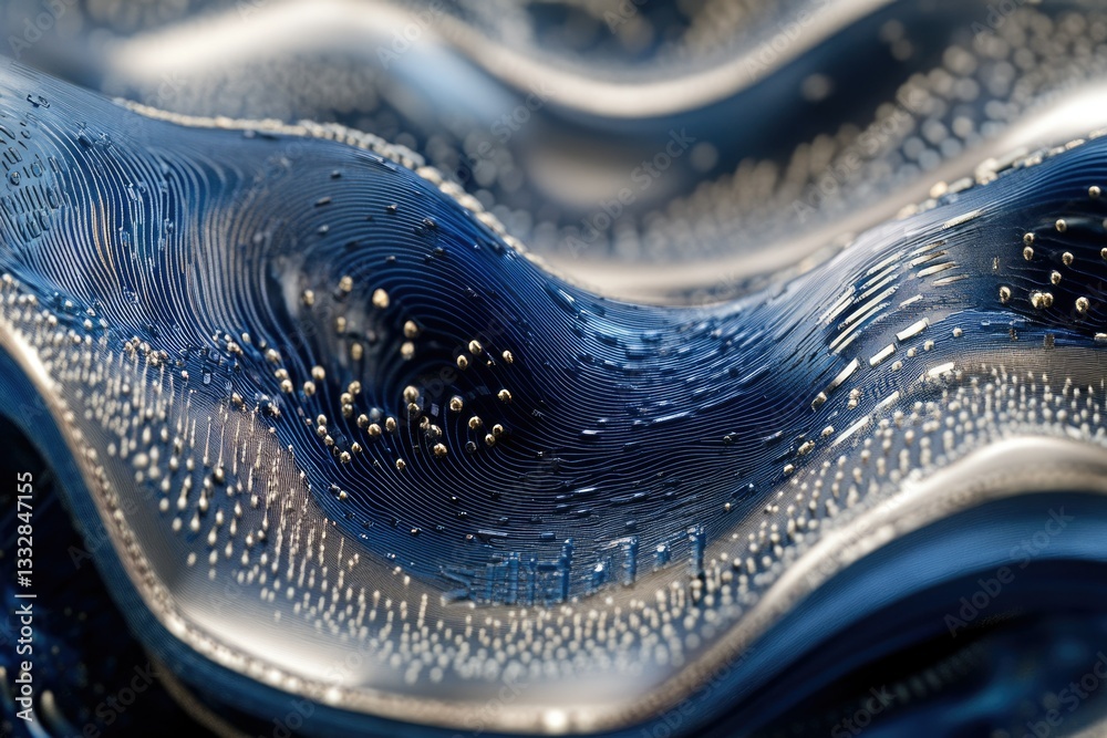 Poster Abstract wavy surface with intricate circuitry and metallic texture, evoking futuristic technology.