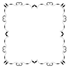 Classic vector border, minimalist floral and swirl elements,  monochrome, suitable for elegant designs, packaging.