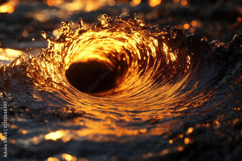 Aufkleber a mesmerizing golden wave curls, illuminated by the setting sun, creating a fiery spectacle of natur