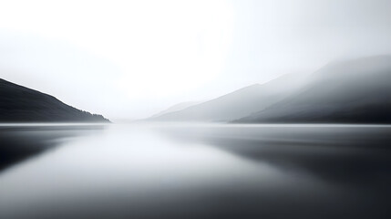 Serene Misty Lake Landscape in Monochrome