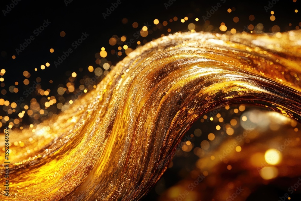 Poster a swirling wave of golden liquid, shimmering with light, creates a luxurious and captivating visual.
