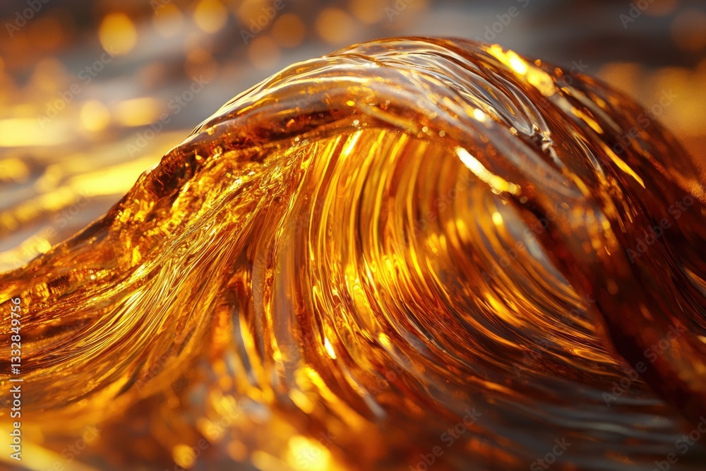 Aufkleber A mesmerizing golden wave, illuminated by sunlight, showcasing its translucent texture and dynamic form.