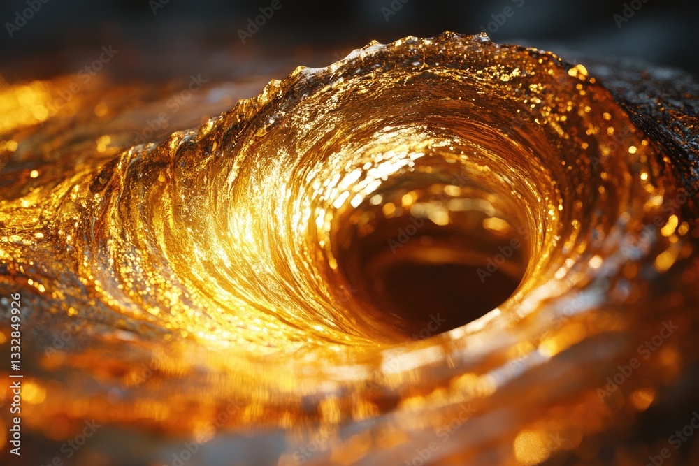 Poster a mesmerizing vortex of golden liquid, swirling and glowing with inner light.