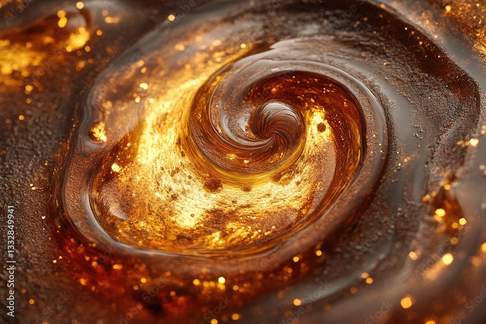 Poster a mesmerizing swirl of golden liquid, glistening with sparkling particles, creates a captivating abs