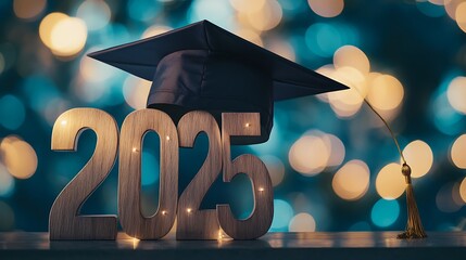 Graduation cap on 2025. Celebrations background