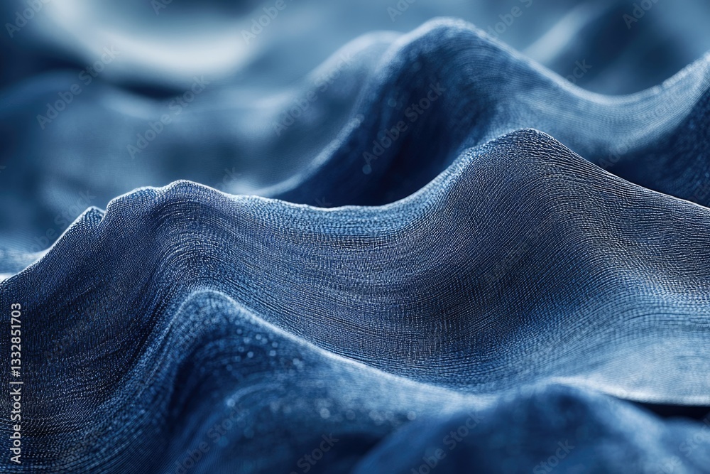 Poster abstract close-up of a blue fabric texture with soft waves and subtle light reflections.