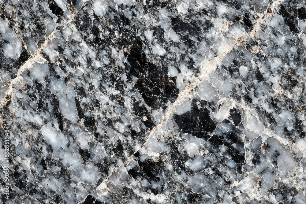Poster Close-up view of a dark-colored stone with white and gray veining, showcasing its unique texture and pattern.