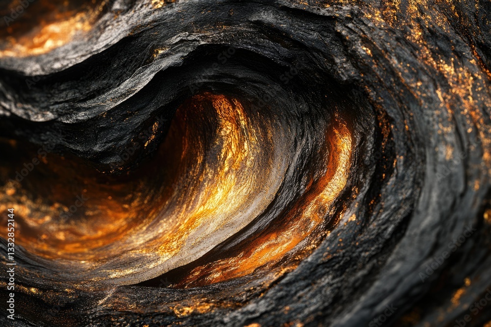 Aufkleber a swirling vortex of dark stone and glowing amber, a mesmerizing blend of texture and light.