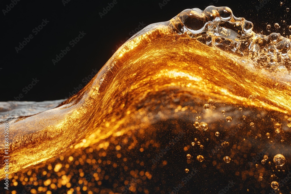 Aufkleber A captivating close-up of golden liquid flowing, creating a dynamic and shimmering wave.
