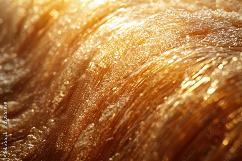 Leinwandbilder golden sunlight illuminates a flowing wave, creating a mesmerizing texture of water and light.
