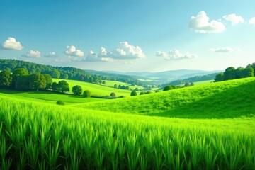 Rich green rectangular field, idyllic pastoral scene, pastoral, beauty