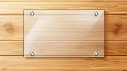 Transparent acrylic plate fastened with metal bolts onto wooden planks, serving as minimalist information display board with sleek industrial design