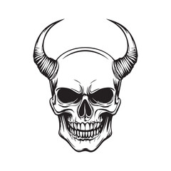 Horned skull with white background of illustration