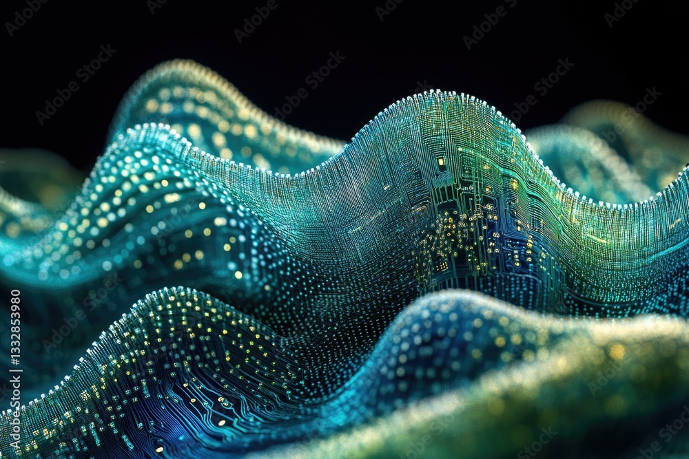Aufkleber Abstract digital landscape of undulating circuit board, representing data flow and technology.