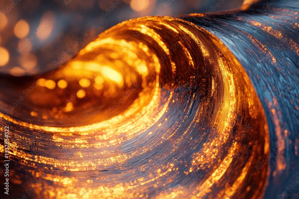 Poster A swirling, metallic wave glows with fiery orange and gold, creating a mesmerizing abstract art piece.