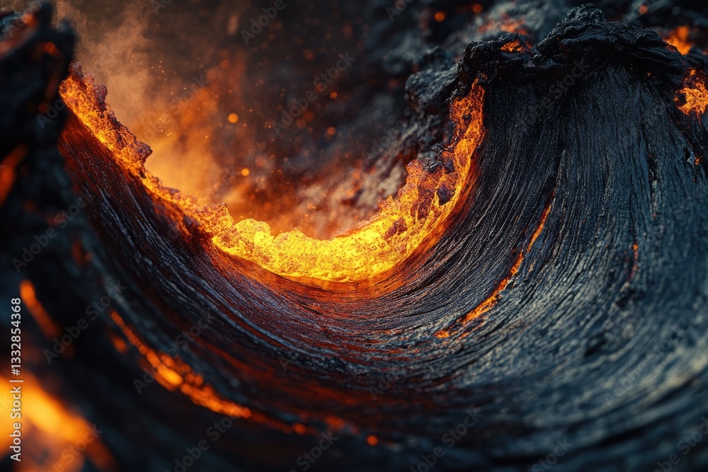 Poster Molten lava flows like a fiery wave, creating a mesmerizing spectacle of nature's raw power.