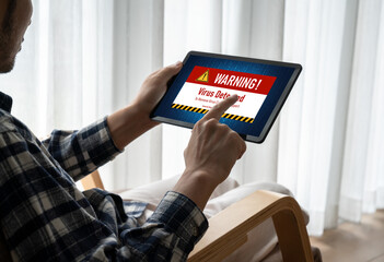 Virus warning alert on computer screen detected modish cyber threat , hacker, computer virus and malware