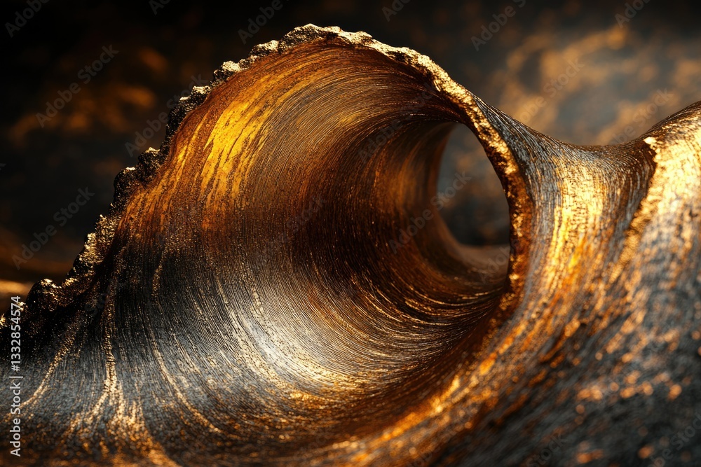 Fototapete a mesmerizing golden wave frozen in time, showcasing intricate texture and depth.