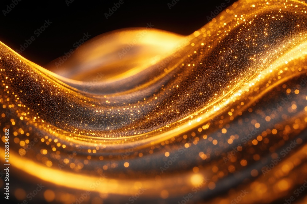 Poster Golden particles flowing like a wave, creating a luxurious and elegant abstract background.