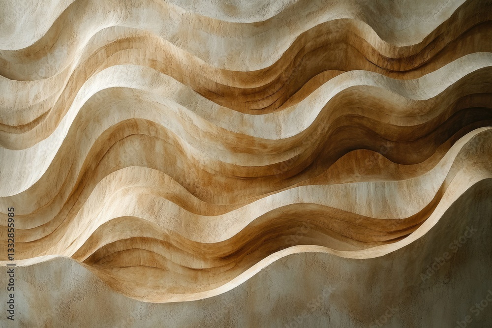Aufkleber abstract wooden sculpture with flowing, layered waves creating a mesmerizing texture.