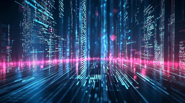 Futuristic Digital Cityscape: Visualizing Data Flow in a Connected Network World