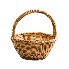 Empty Wicker Basket with Handle for Storage or Decoration PNG