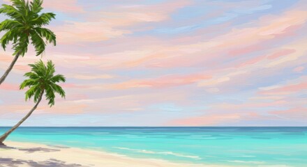 Beautiful tropical island beach with palm trees and turquoise ocean waters, a picturesque scene to bring island living to stationery and summer background
