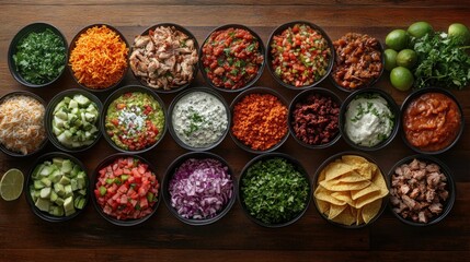 Fototapeta premium Assorted Mexican food bar with various toppings
