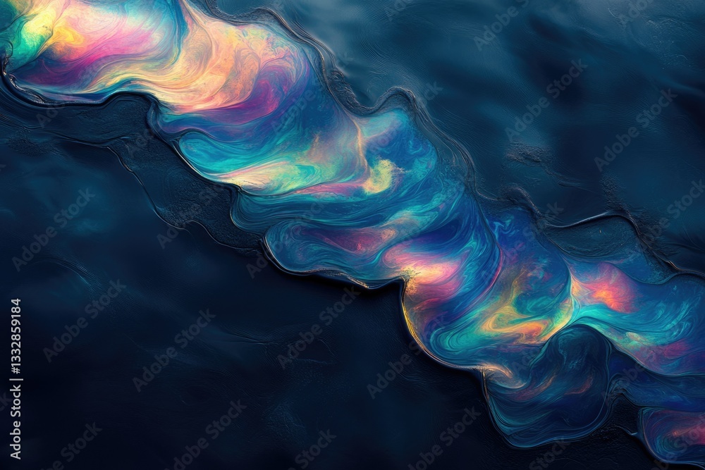 Poster abstract artwork depicting iridescent swirls of color resembling an underwater scene or cosmic nebul