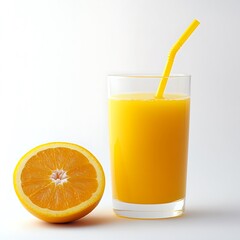 Fototapeta premium Fresh Orange Juice with a Slice and Straw PNG