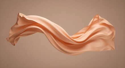 A studio shot of a flowing peach-colored silk fabric against a neutral background, captured with soft, diffused lighting to highlight the fabric's texture and movement