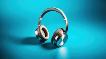 Sleek wireless headphones standing out with crisp lines against vivid blue background, emphasizing contemporary audio technology and minimalist aesthetic design
