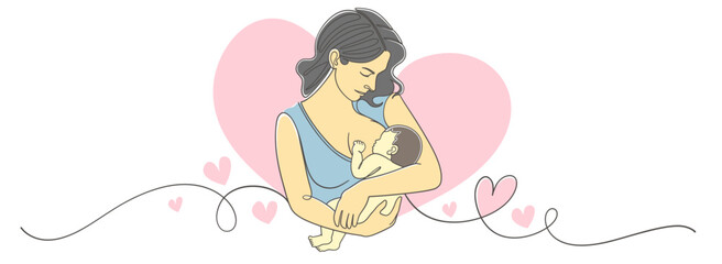 Mother and baby line art style vector illustration, mothers day celebration background
