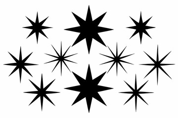 bursting star shapes set line art silhouette vector illustration