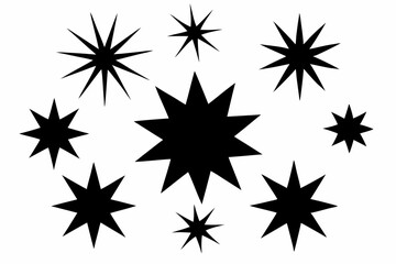 bursting star shapes set line art silhouette vector illustration