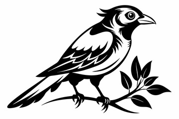 bird on a branch line art silhouette vector illustration