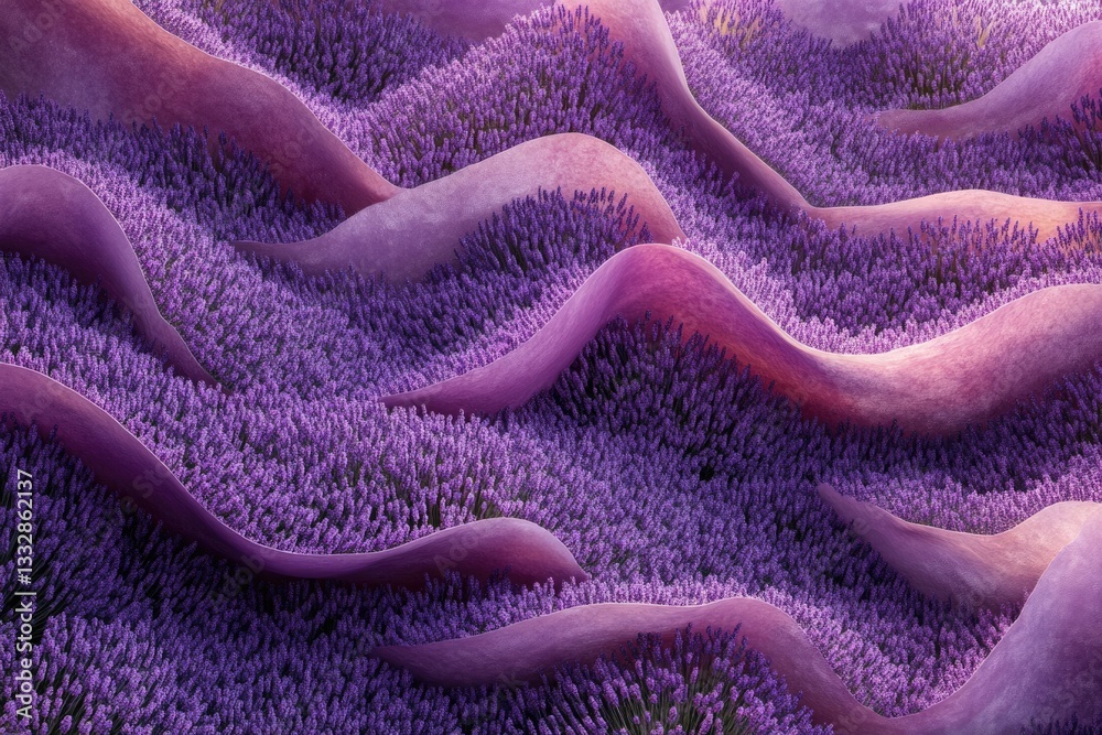 Poster abstract lavender field with flowing purple fabric creating a dreamy, undulating landscape.